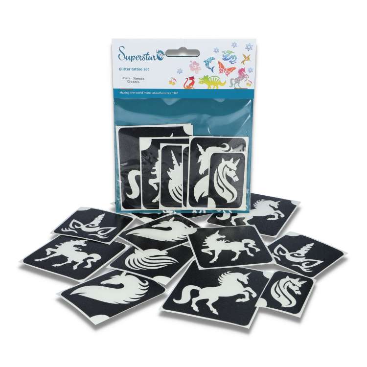 Glittertattoo stencil set Unicorn