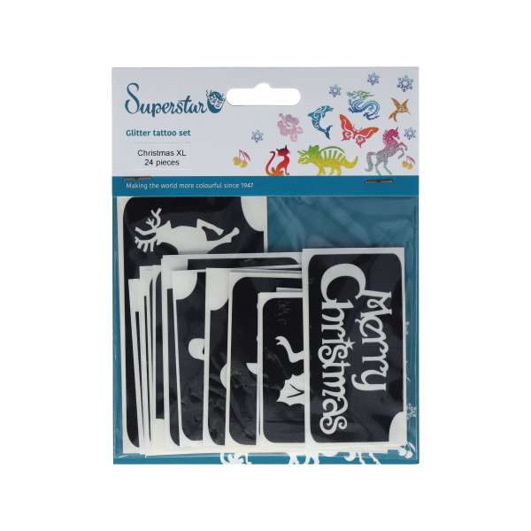 Glittertattoo pakket Kerstmis met glitters en lijm